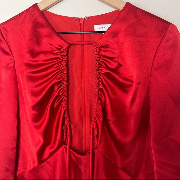 Gianni Bini Raini Satin Tie Red Dress Size 8 Long Sleeve A-Line Sexy Deep V - Picture 5 of 11